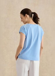 Ivana Cotton Broderie Top, Maya Blue, hi-res