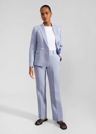 Adina Straight Linen Pants, Blue Ivory, hi-res