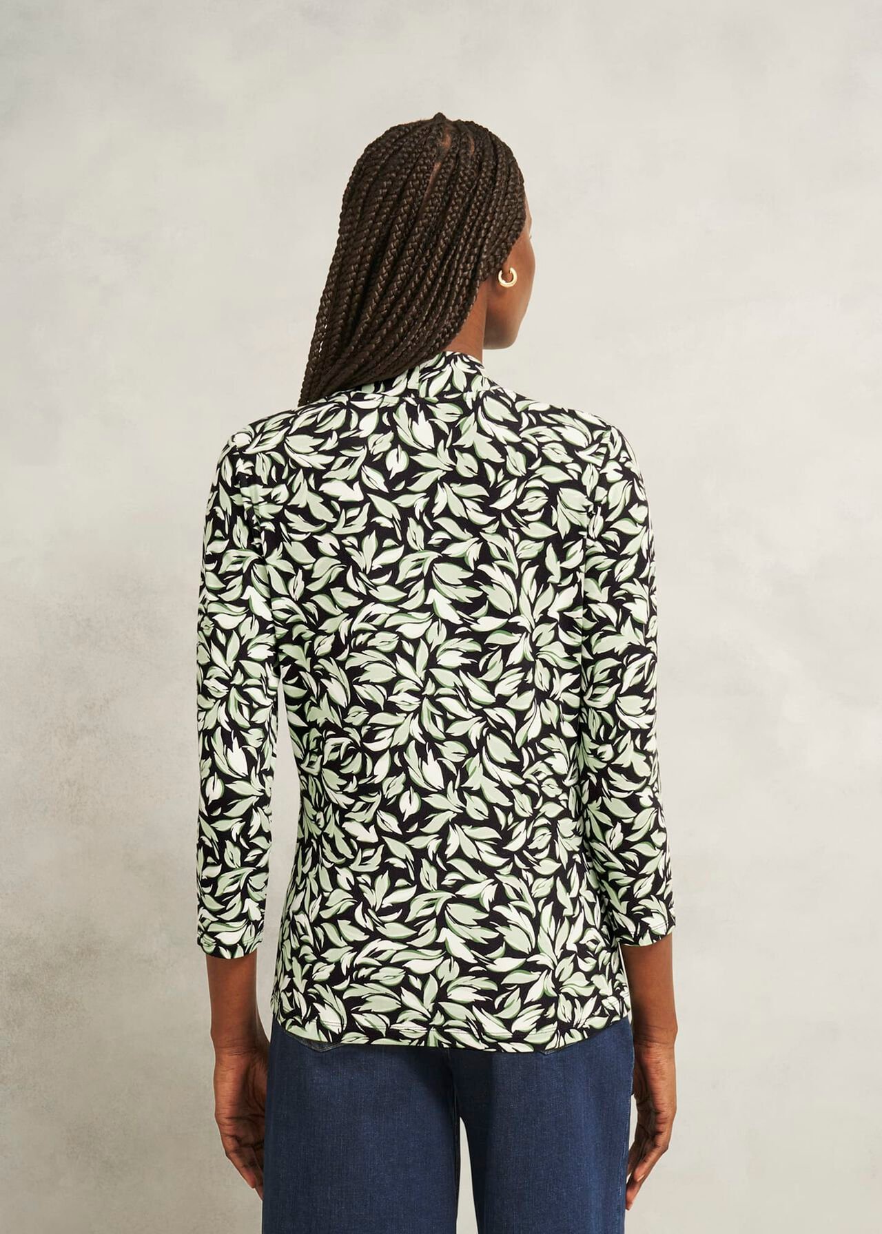 Aimee Printed Top, Navy Green, hi-res