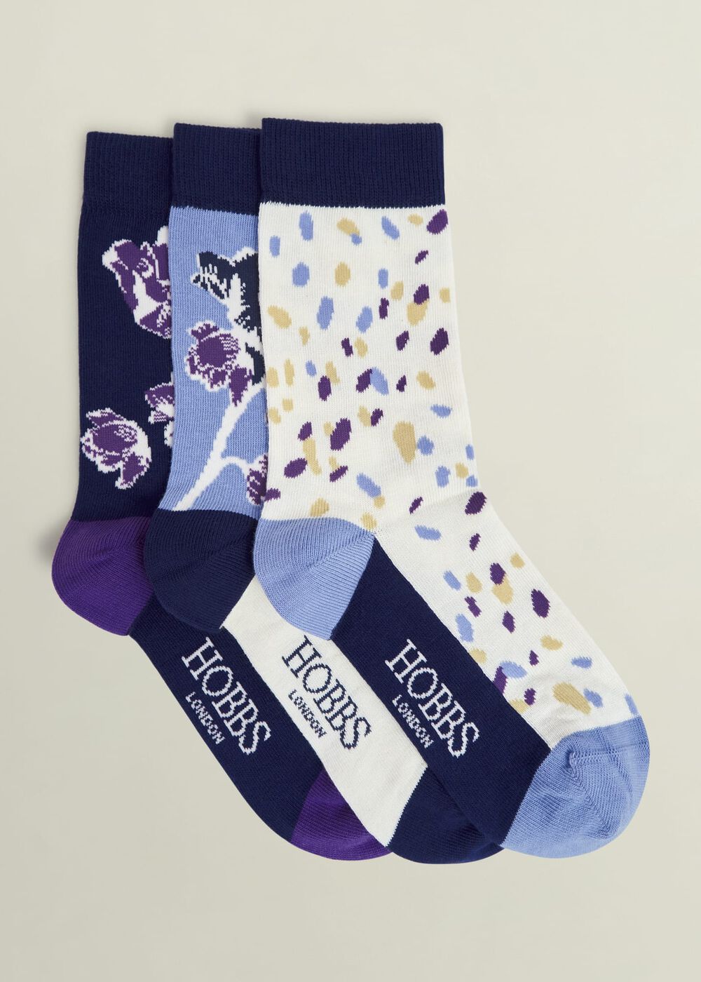 Floral Sock Set, Navy Blue Cream, hi-res