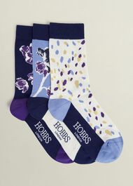 Floral Sock Set, Navy Blue Cream, hi-res