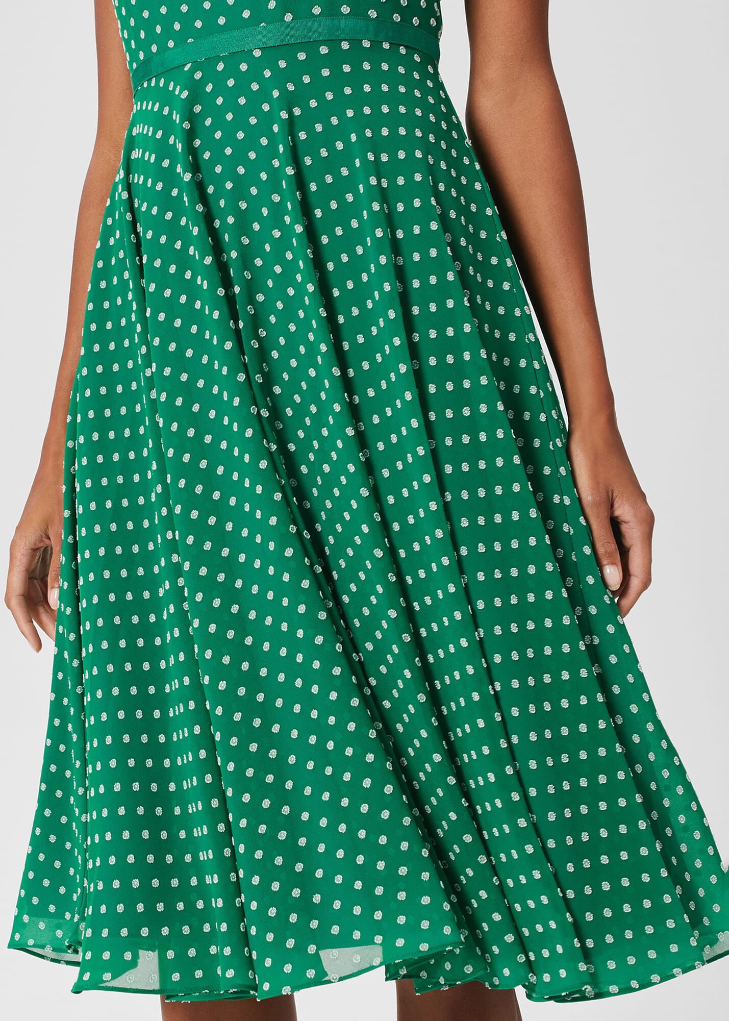 Hobbs green online polka dot dress