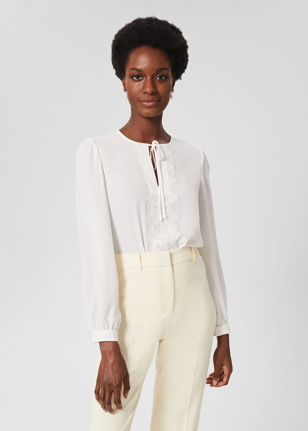 Leena Lace Trim Blouse, Ivory, hi-res