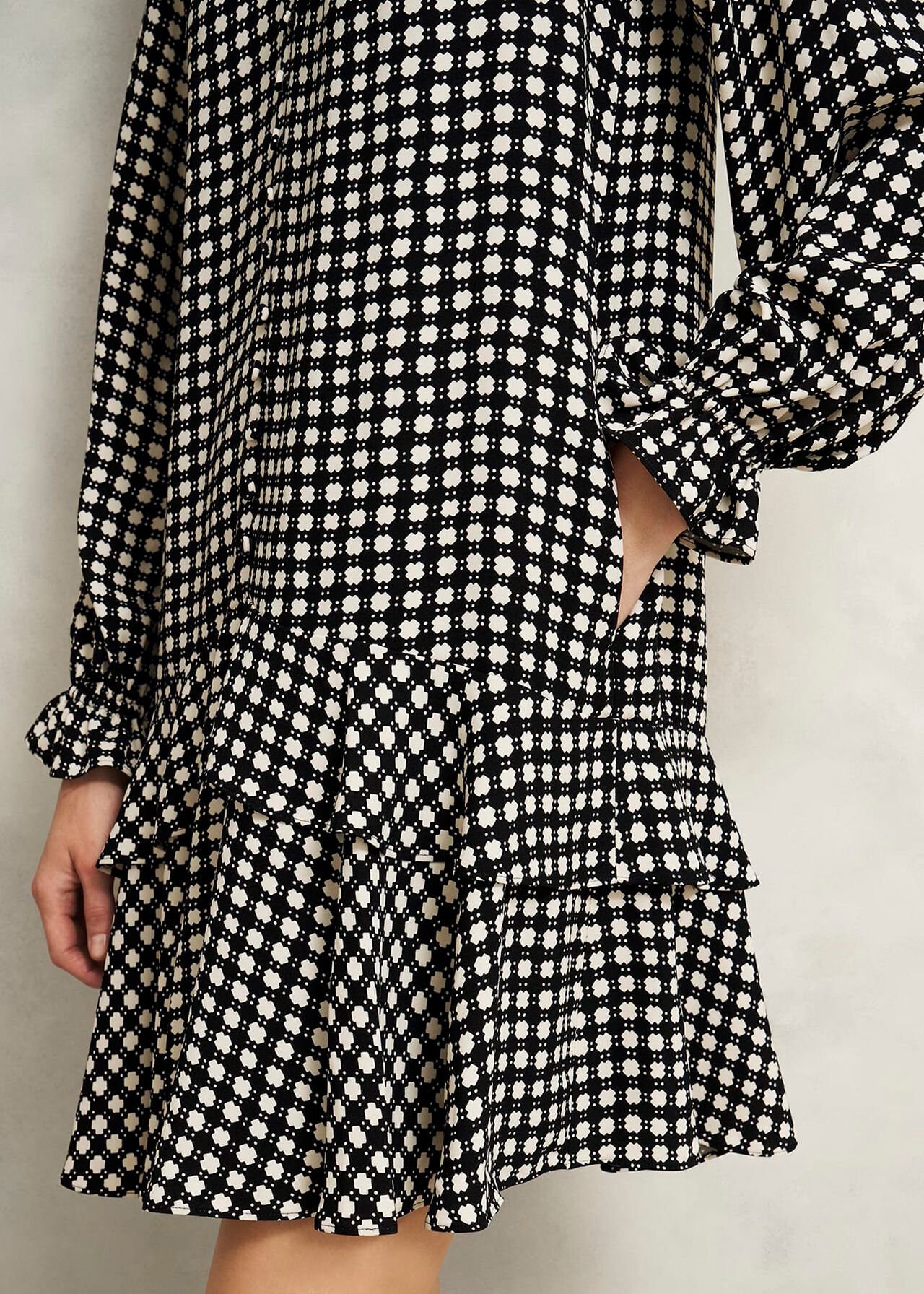 Hewlett Geo Mini Dress, Black Cream, hi-res