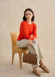Dianna Pointelle Sleeve Jumper, Tomato Orange, hi-res