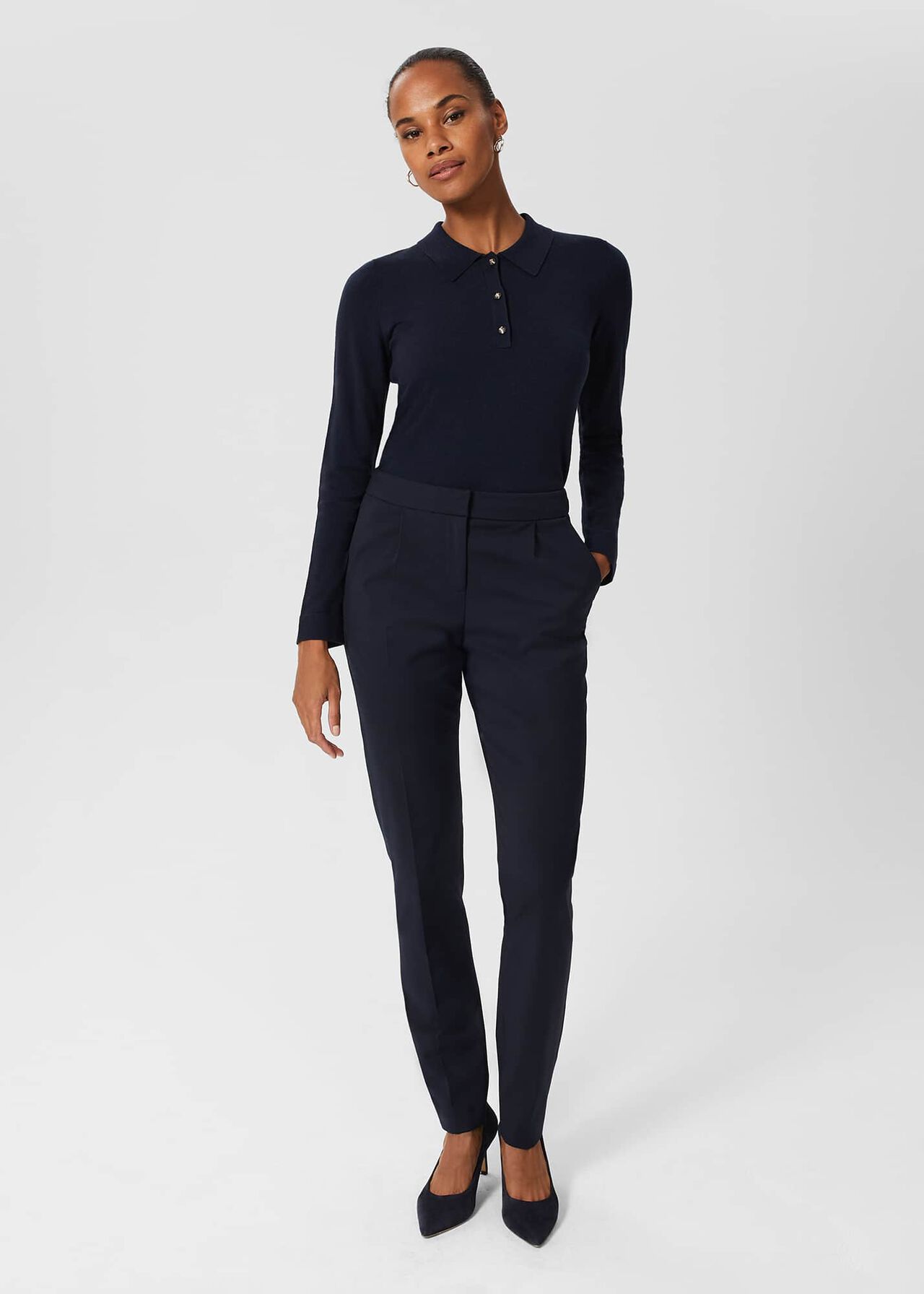 Nelle Jewelled Button Polo Jumper, Navy, hi-res