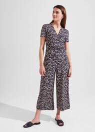 Dina Wrap Floral Jumpsuit, Navy Cream, hi-res