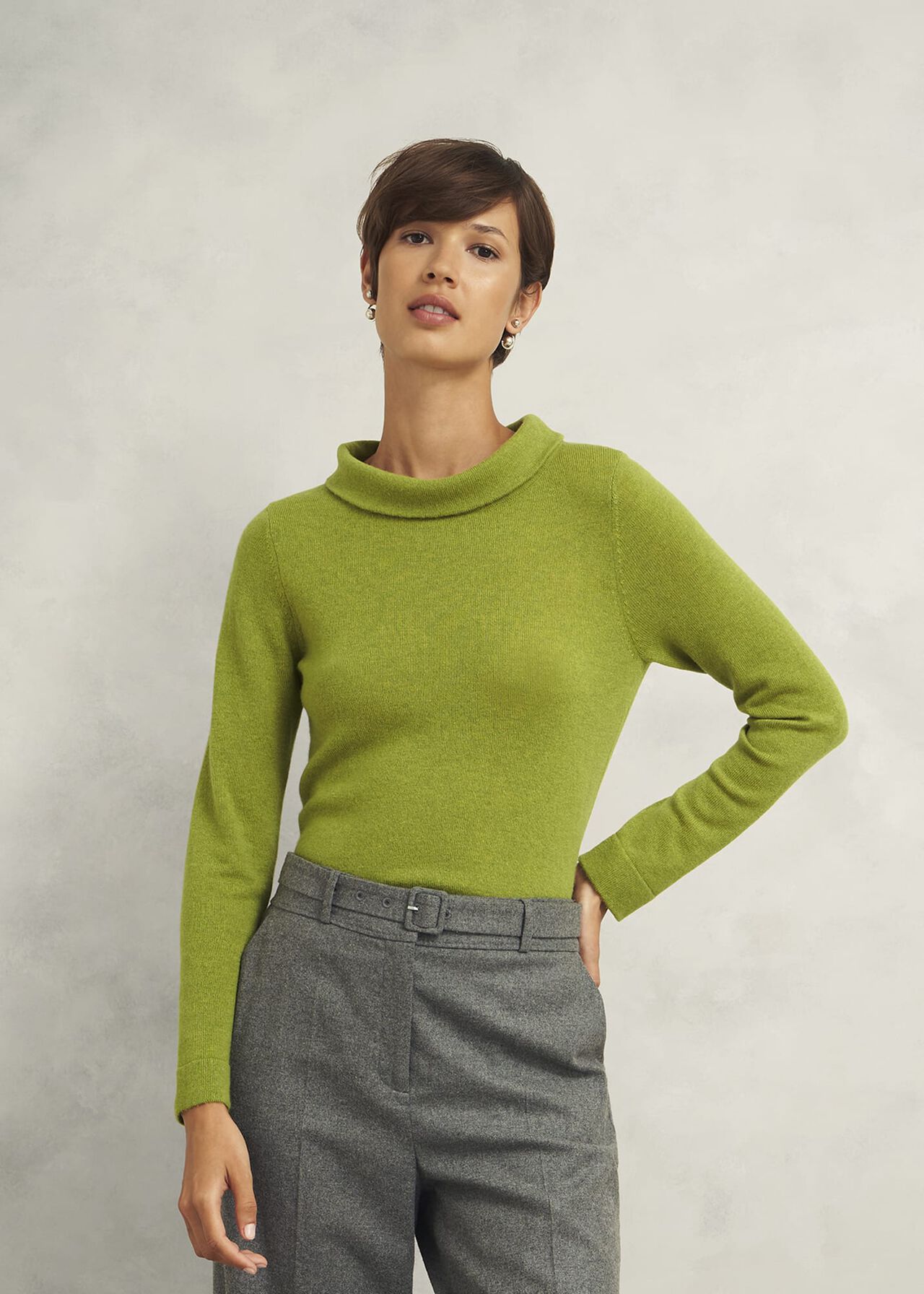 Audrey Wool Cashmere Sweater, Lime Green, hi-res