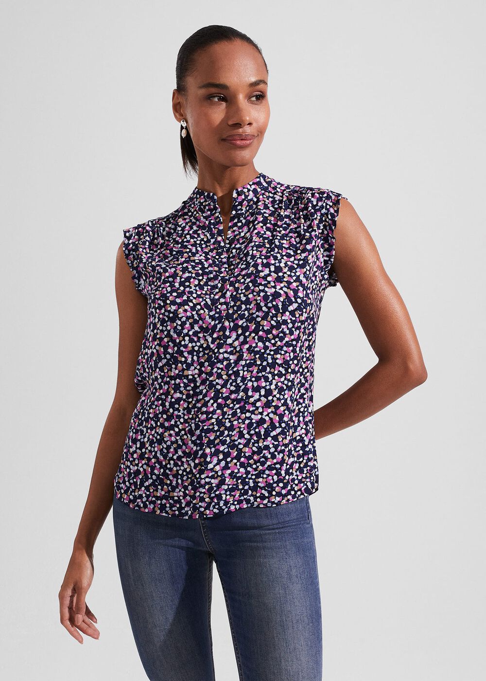 Elida Capped Sleeve Top, Navy Multi, hi-res