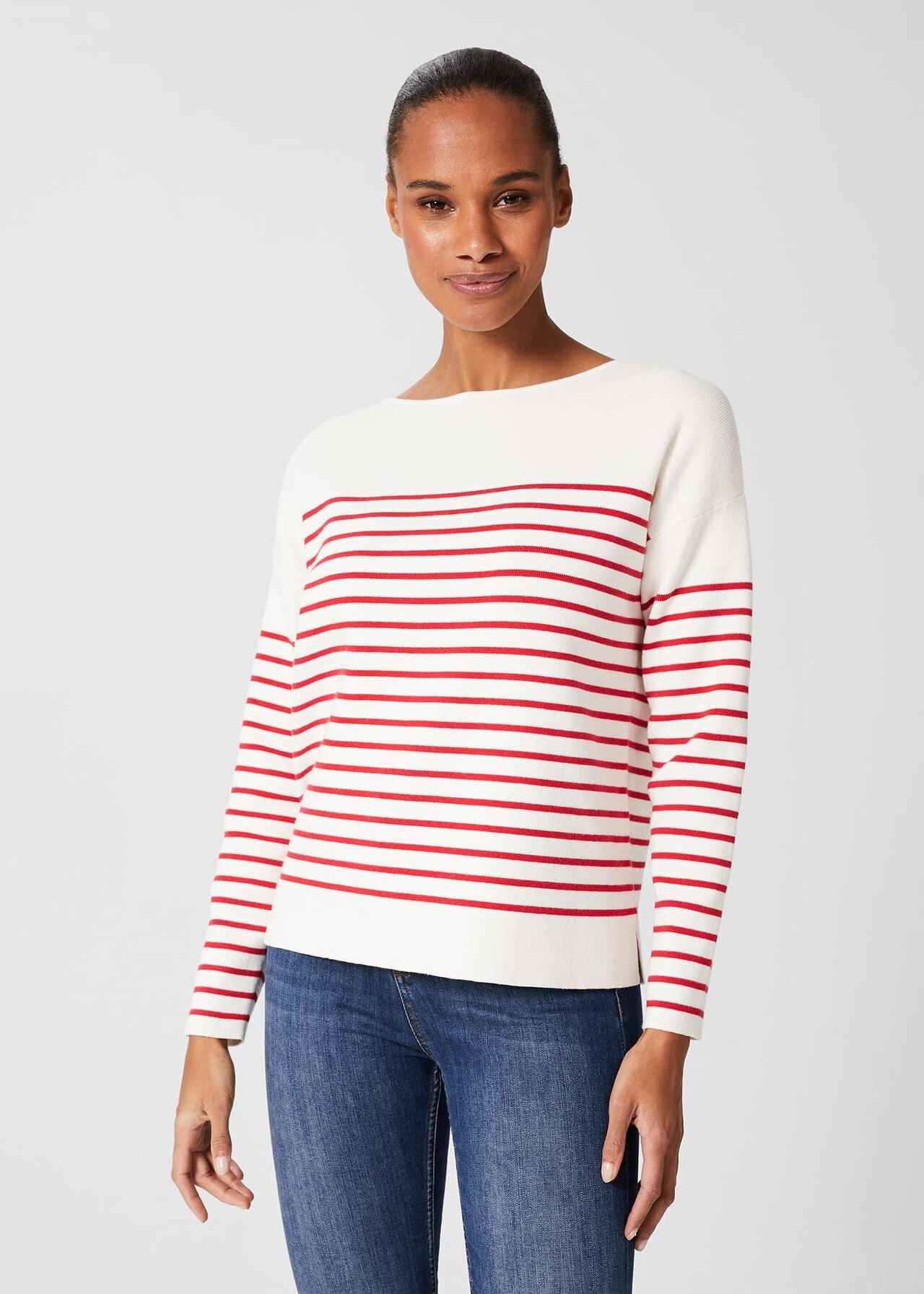 Petra Striped Sweater, Ivory Red, hi-res