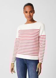 Petra Striped Jumper, Ivory Red, hi-res