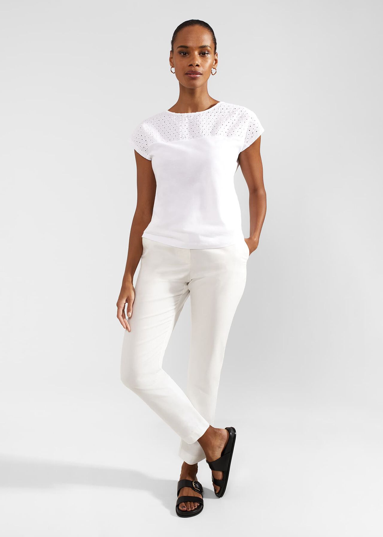 Thea Cotton Broderie Top, White, hi-res