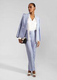 Adina Straight Linen Trousers, Blue Ivory, hi-res