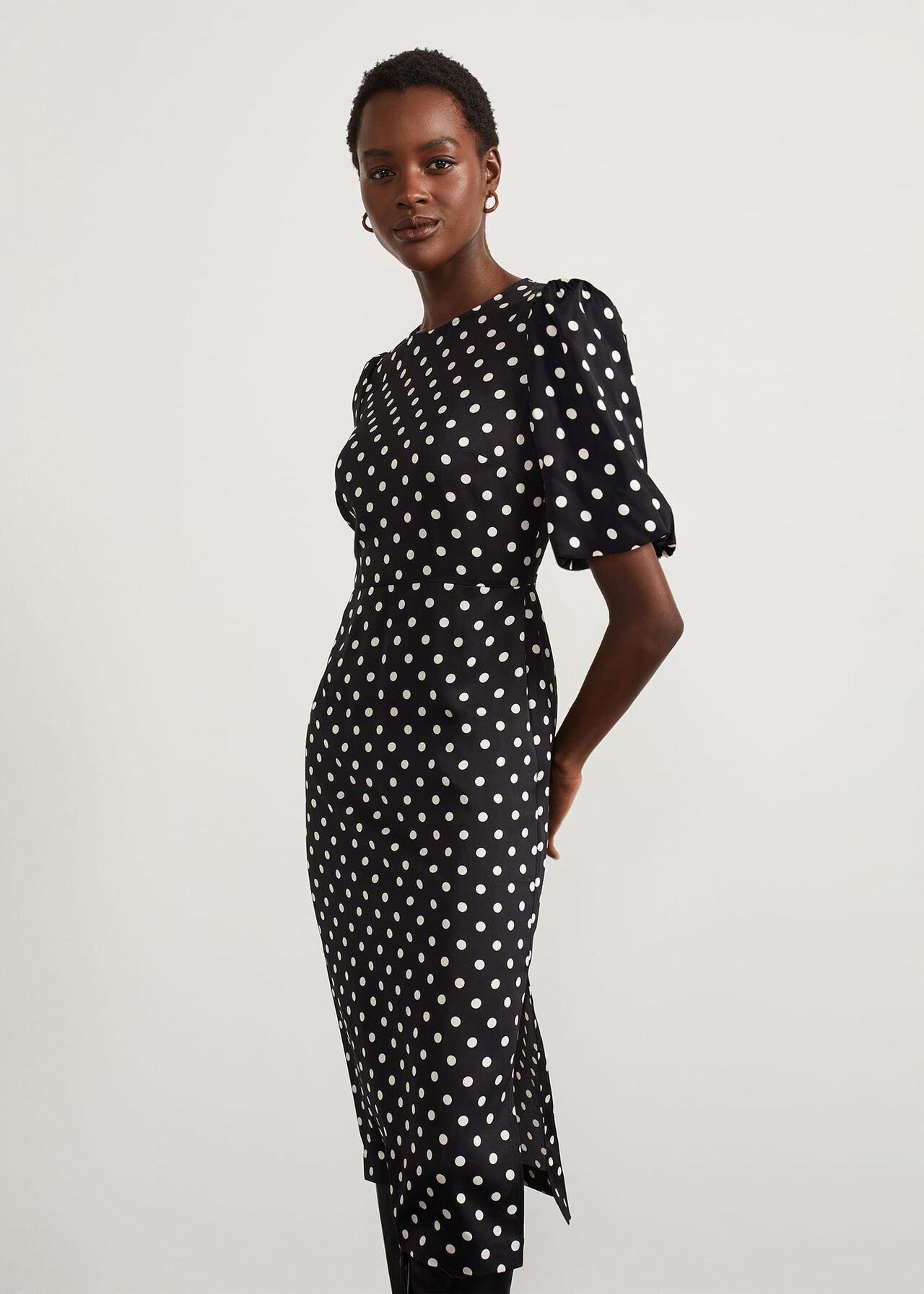 Charlton Spot Dress, Black Cream, hi-res