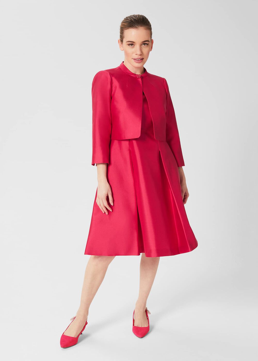 Petite Julietta Silk Blend Fit And Flare Dress, Fuchsia Pink, hi-res