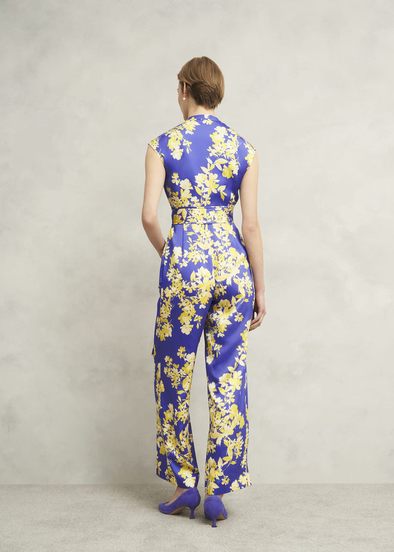Macey Floral V Neck Jumpsuit, Blue Multi, hi-res