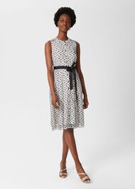 Lyra Embroidered Fit And Flare Dress, Ivory Black, hi-res