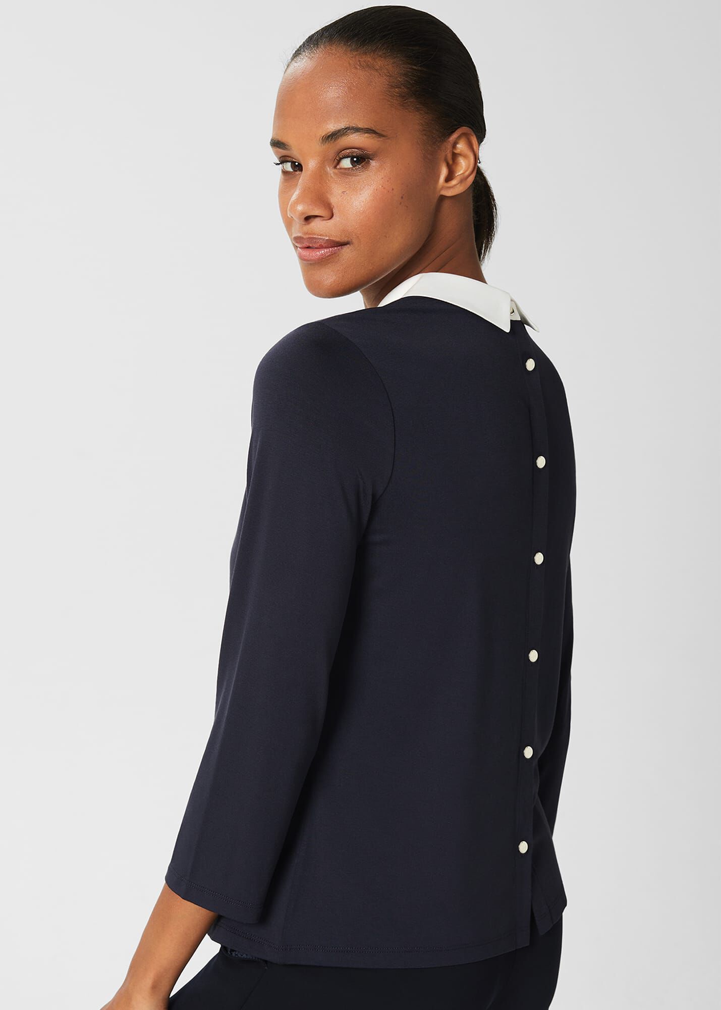Hobbs Sasha Button Back Top Navy Ivory Size Xs