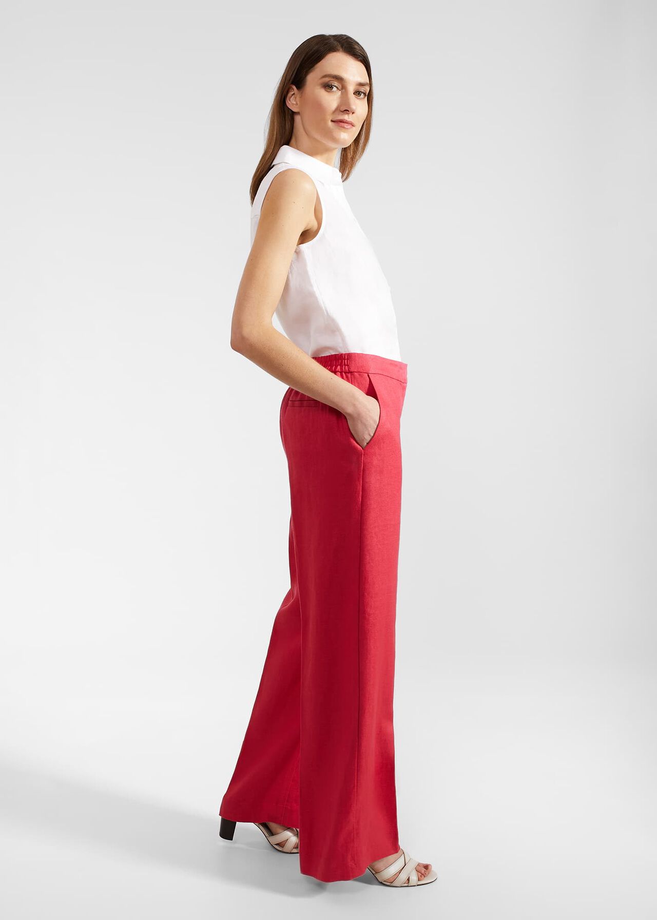 Petite Mirabel Wide Linen Trousers, Raspberry Pink, hi-res