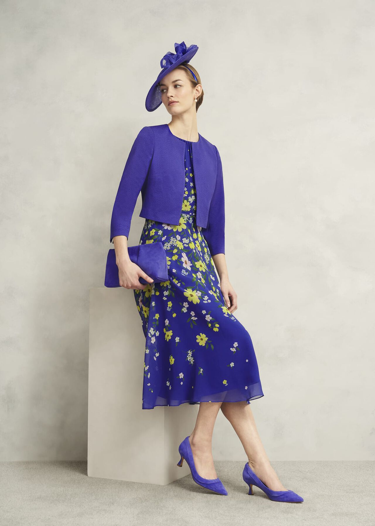 Carly Gathered Neck Dress, Blue Multi, hi-res