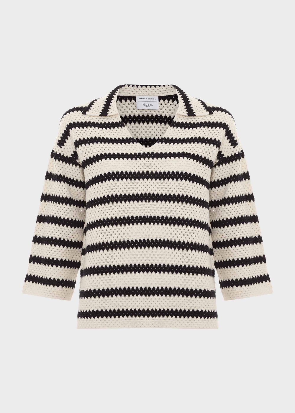 Prue Cotton Textured Jumper, Ivory Navy, hi-res
