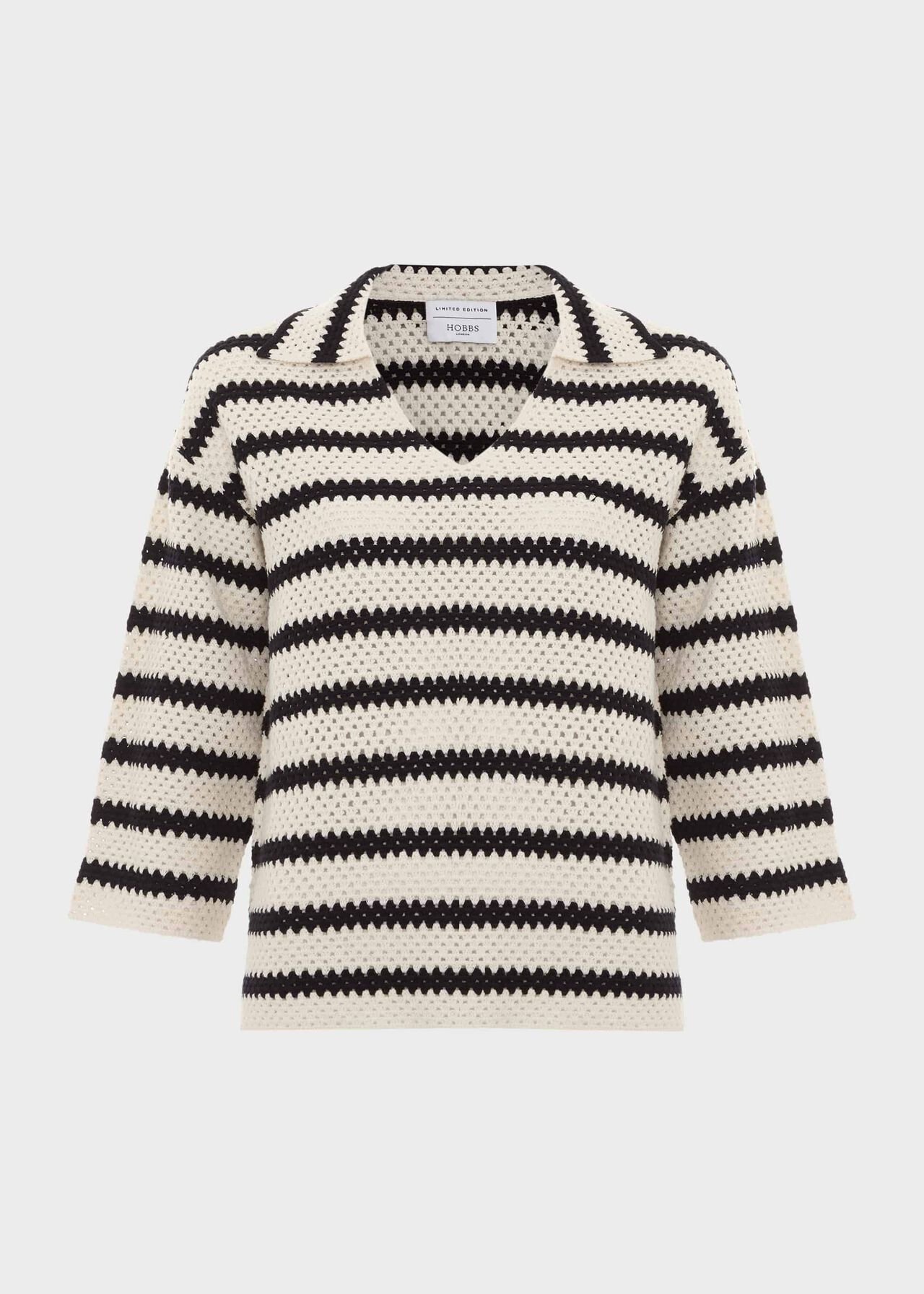 Prue Cotton Textured Jumper, Ivory Navy, hi-res