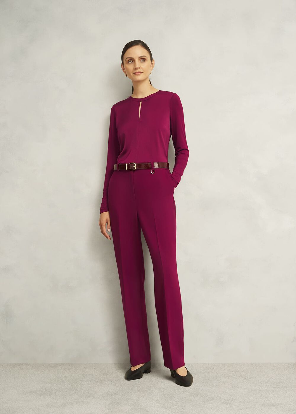 Burgundy Savannah Key Hole Long Sleeve Top, Beryl Red, hi-res