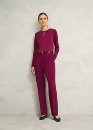 Burgundy Savannah Key Hole Long Sleeve Top, Beryl Red, hi-res