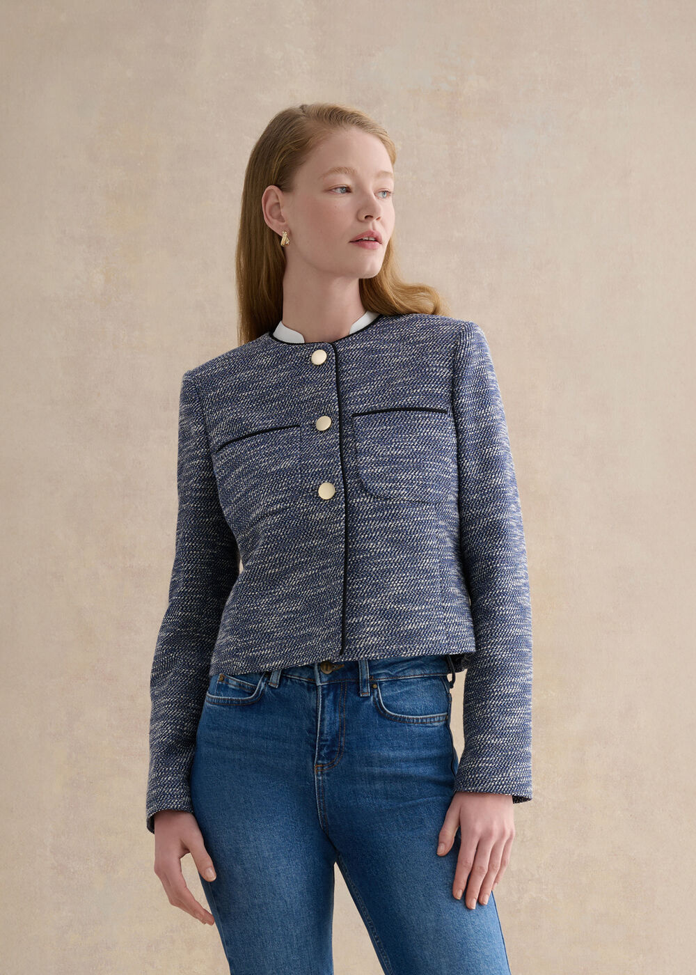 Aleena Tweed Blazer , Navy White, hi-res