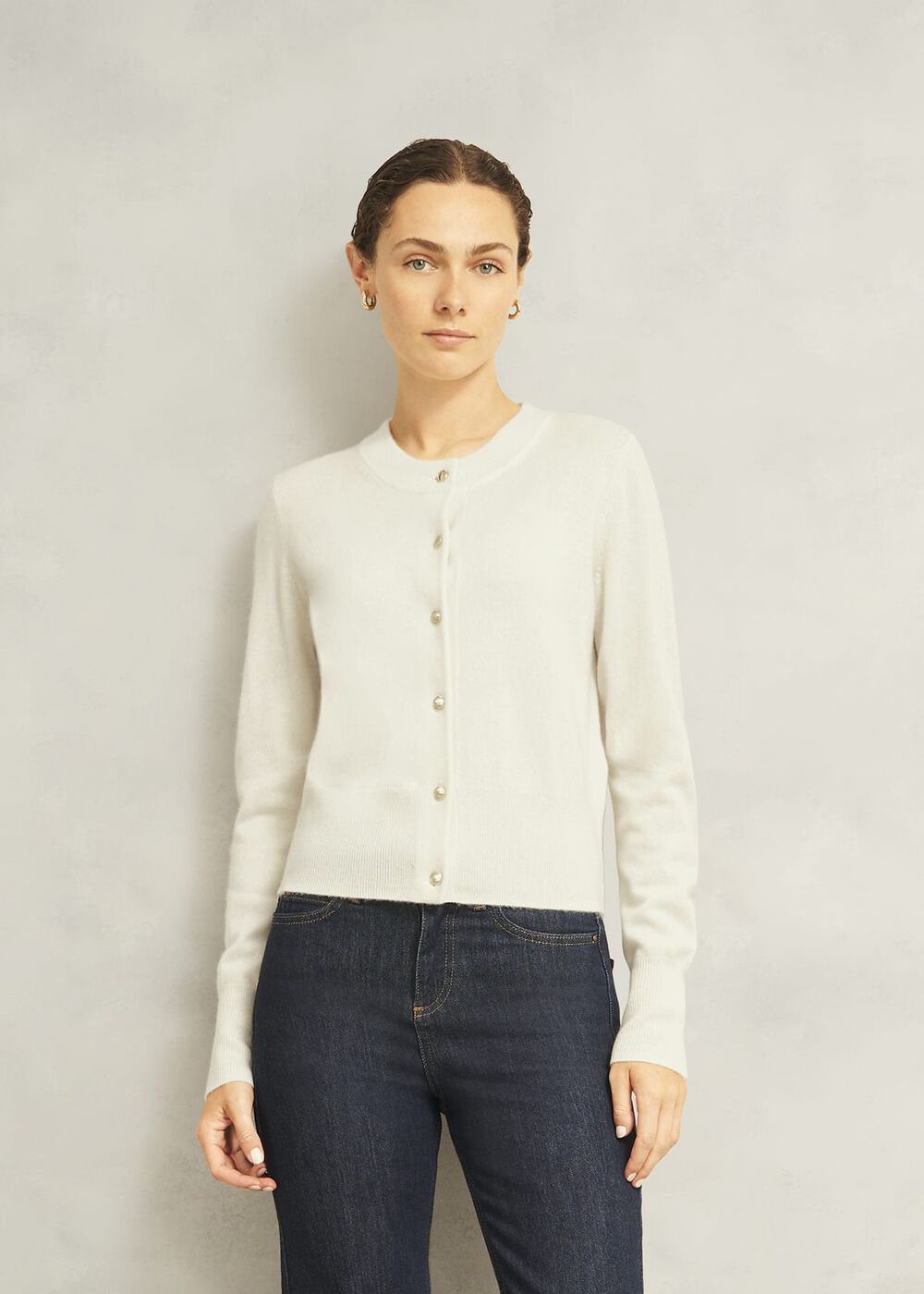 Monica Cashmere Cardigan, Warm Ivory, hi-res