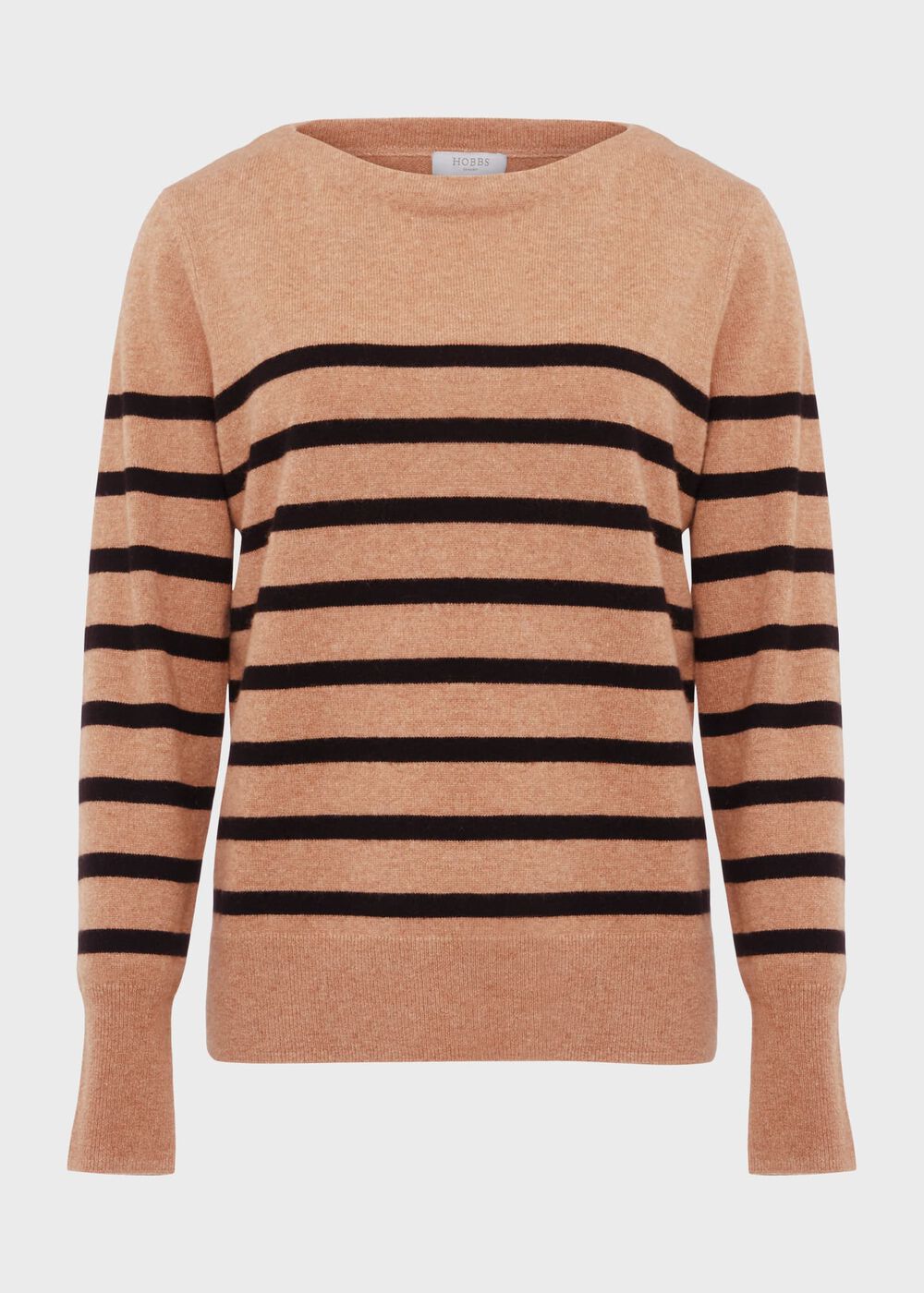 Larina Cashmere Stripe Jumper, Camel Black, hi-res