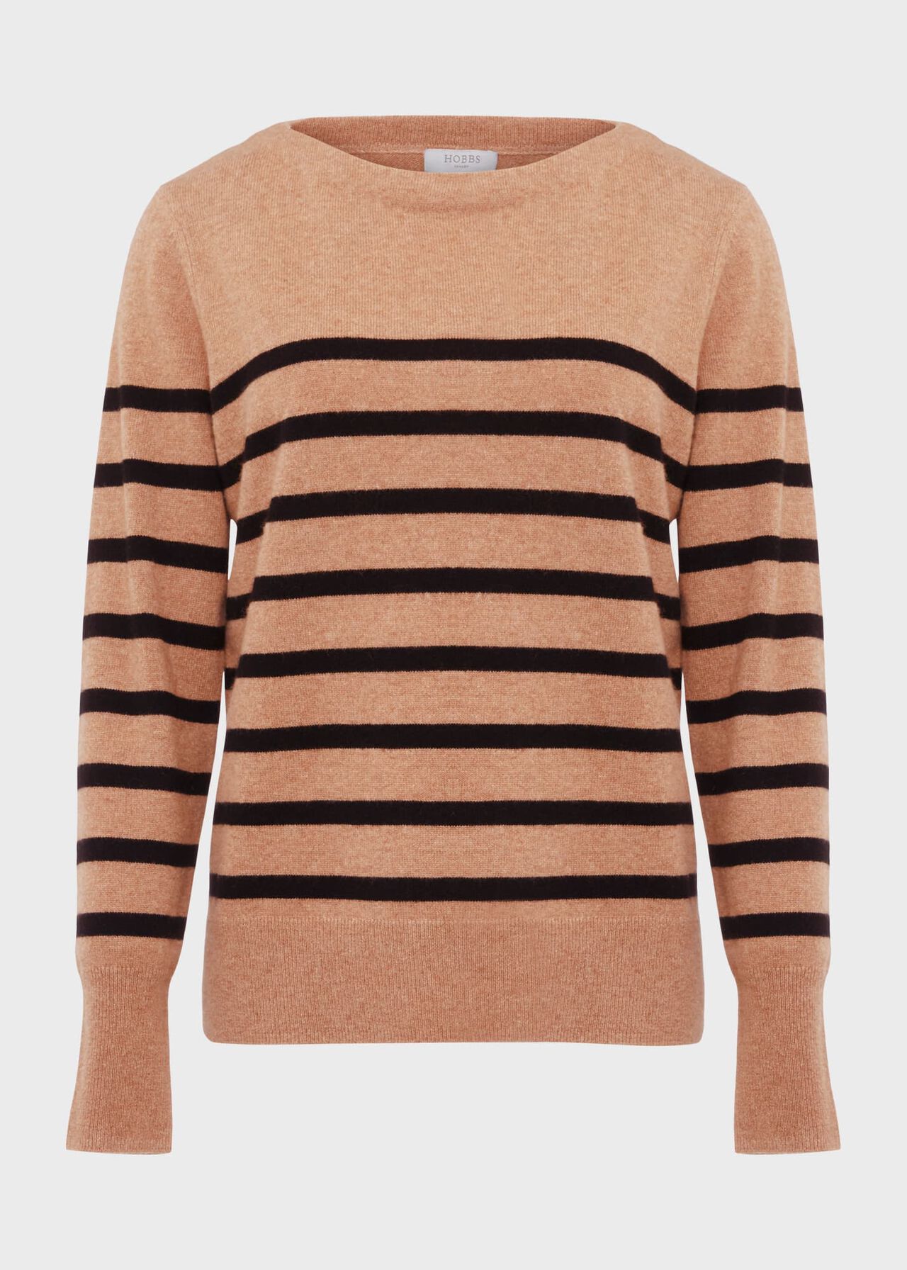 Larina Cashmere Stripe Jumper, Camel Black, hi-res