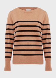 Larina Cashmere Stripe Jumper, Camel Black, hi-res