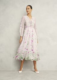 Petite Fay Silk Bow Detail Dress, Pink Multi, hi-res
