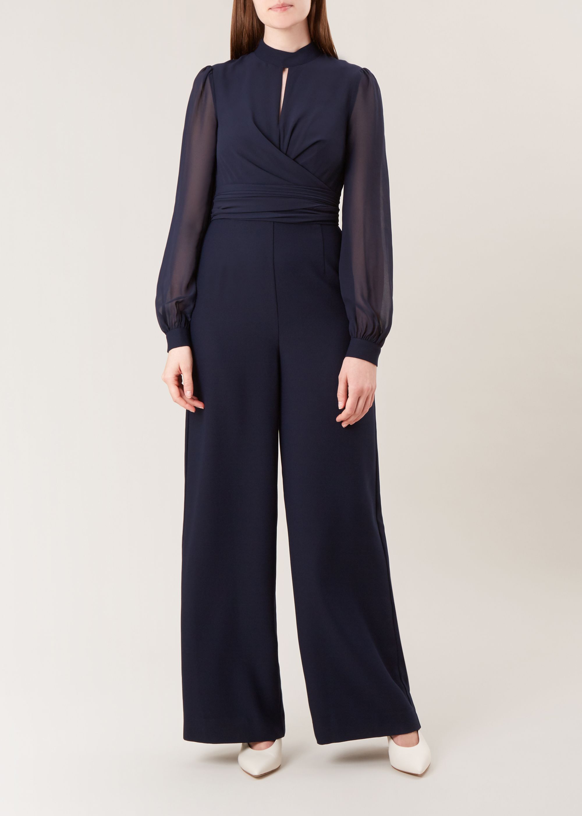 eliza j cascading tie jumpsuit navy