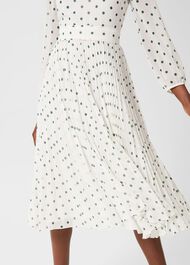 Selena Spot Pleated Dress, Ivory Green, hi-res