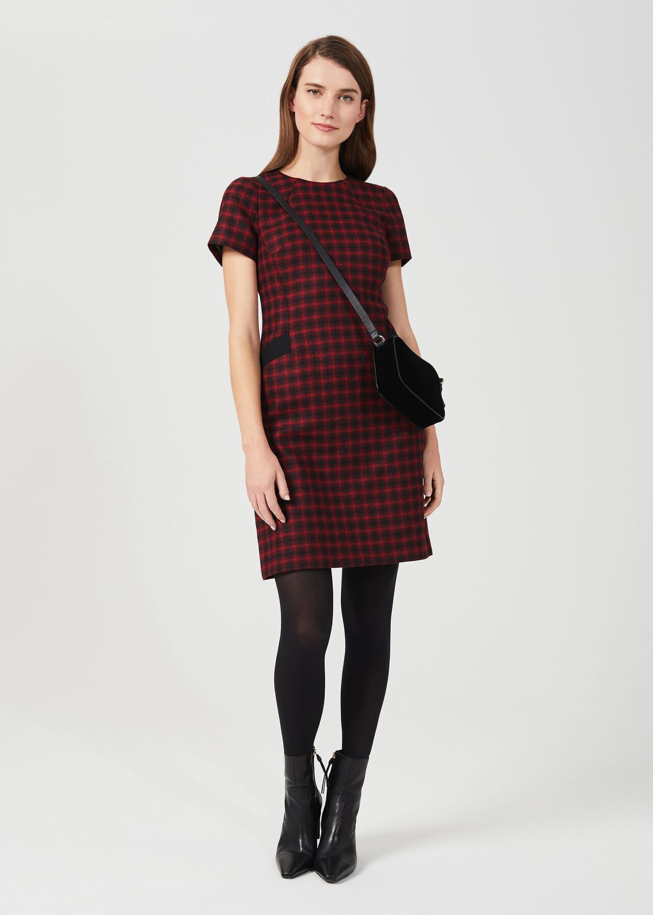 Tallulah Wool A Line Dress, Red Black, hi-res