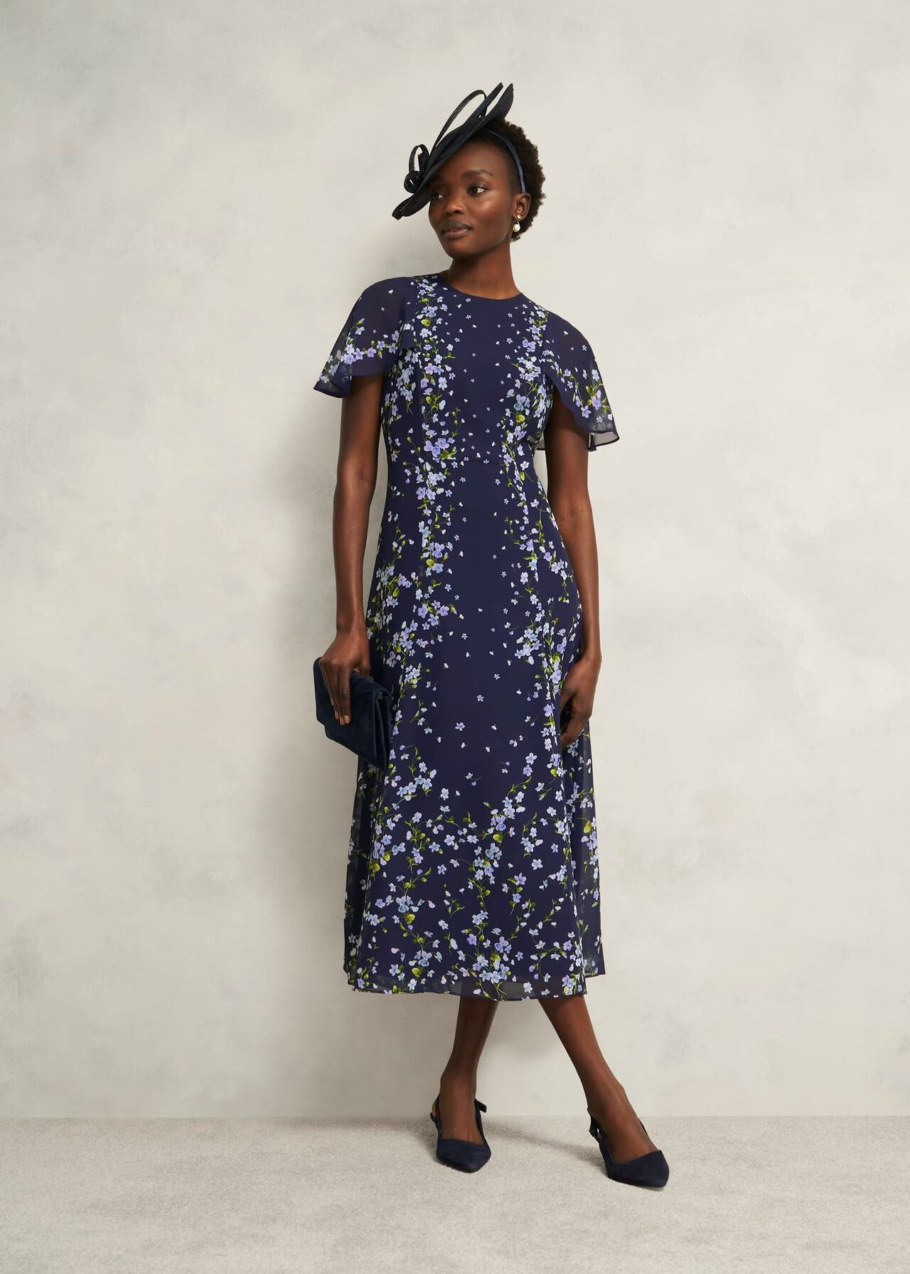 Rosella Cape Dress, Midnight Multi, hi-res