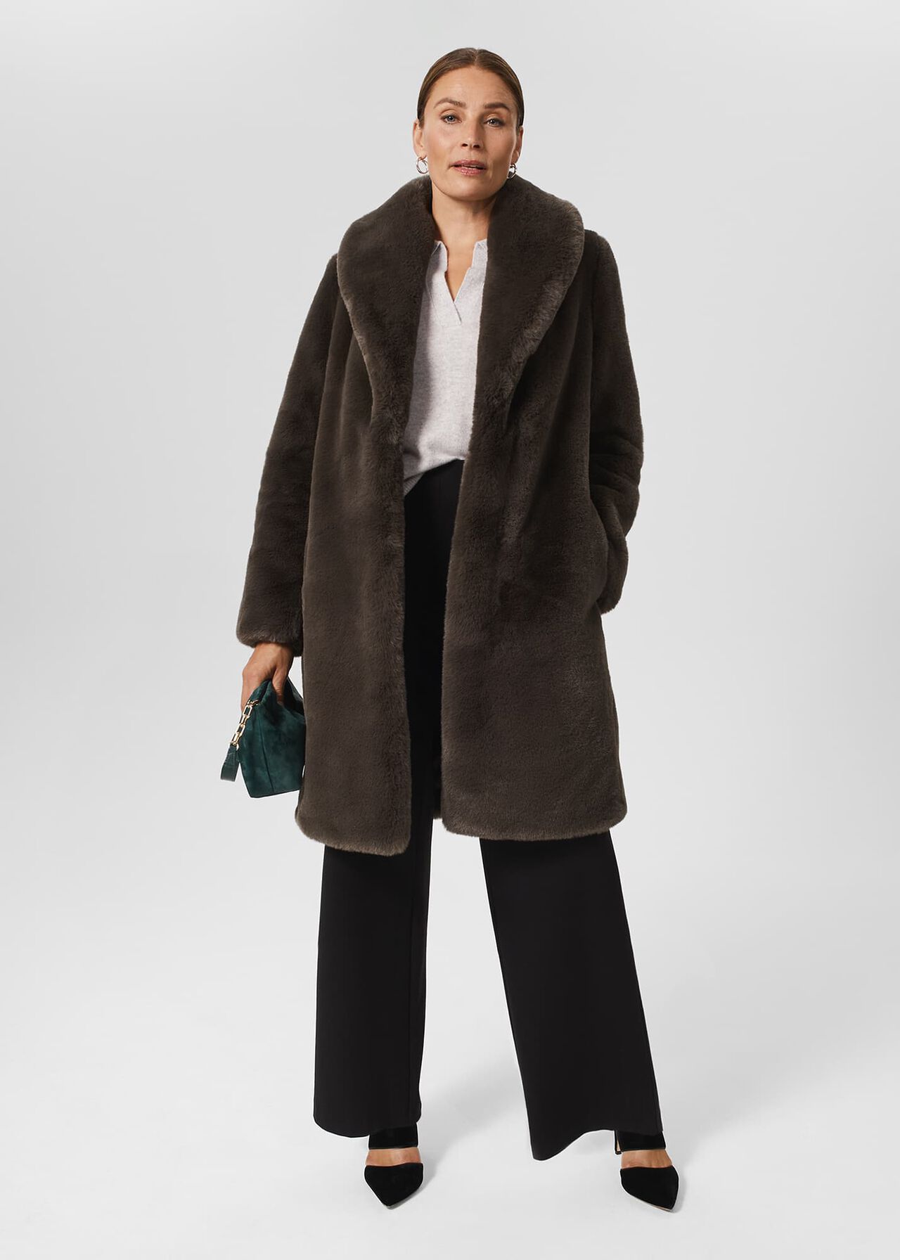 Gabby Faux Fur Coat , Dark Charcoal, hi-res