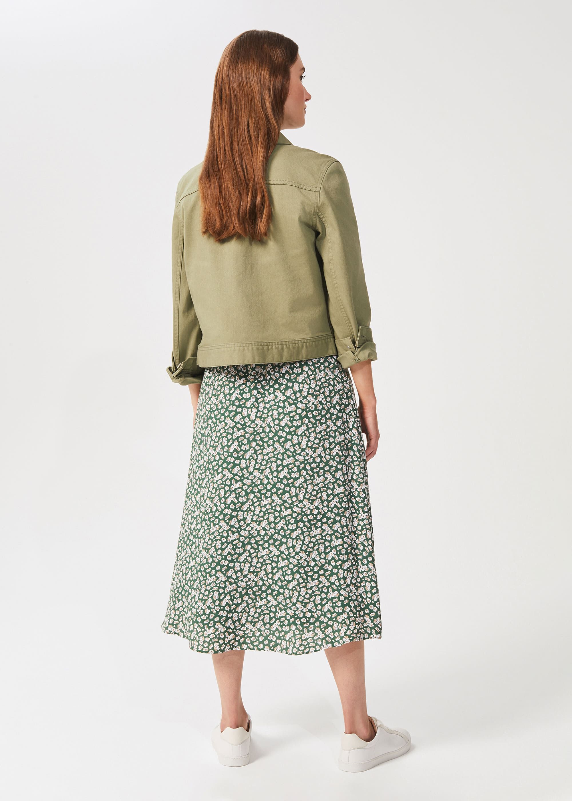 Green floral cheap midi skirt