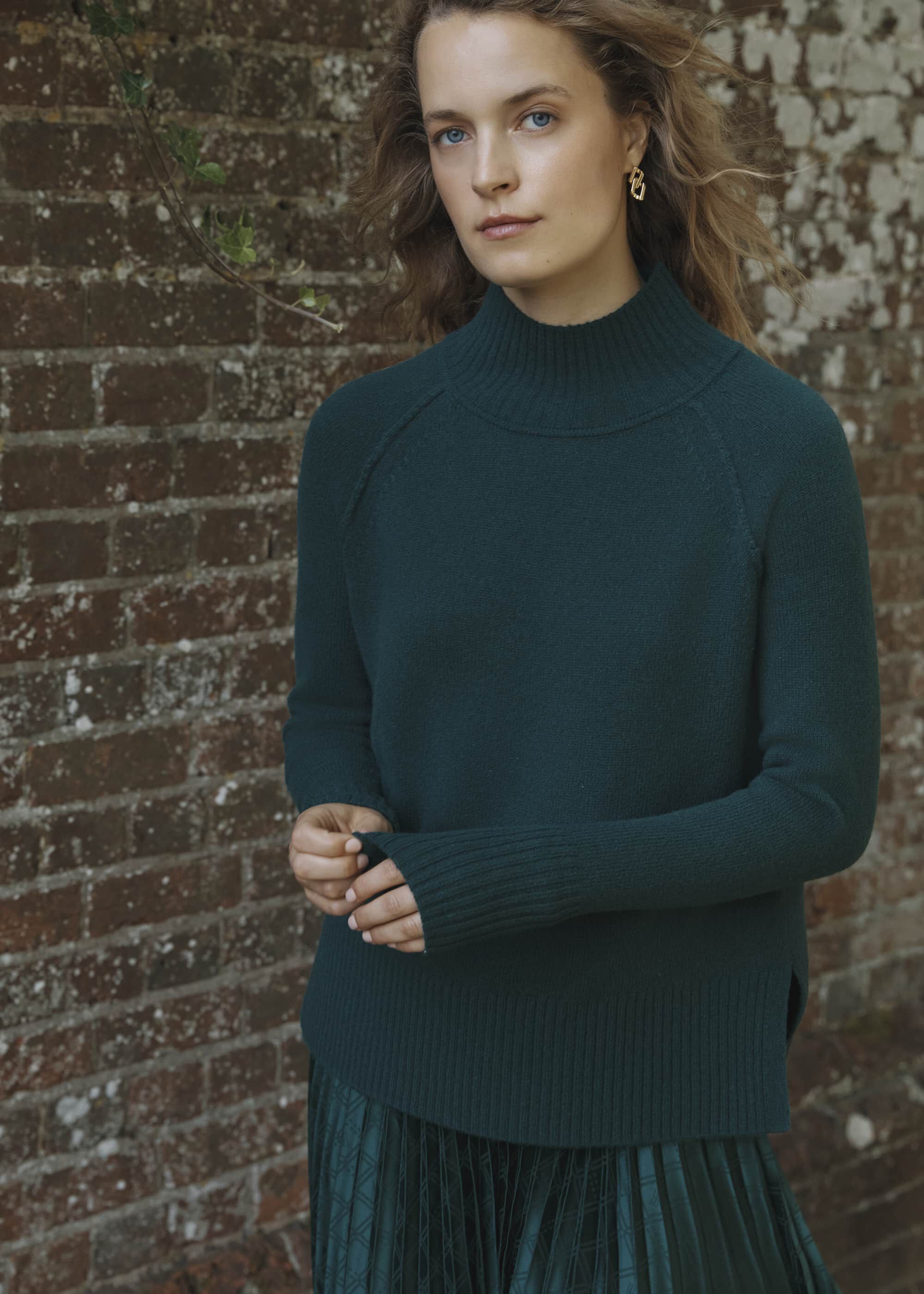 Dark Green Lorraine Wool Blend Turtle Neck Knitted Sweater | Hobbs
