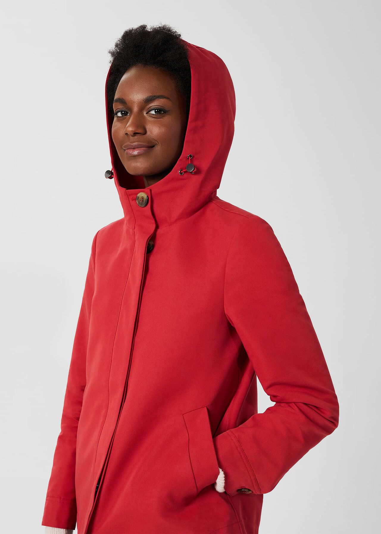 Ceira Water Resistant Coat With Hood, Red, hi-res