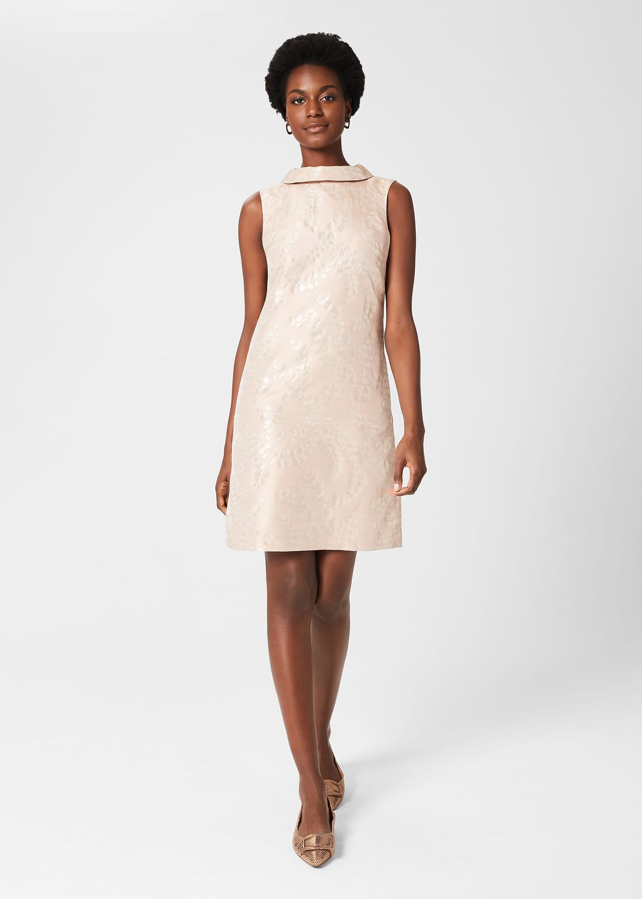 Rosalind Jaquard A Line Dress, Oyster Gold, hi-res