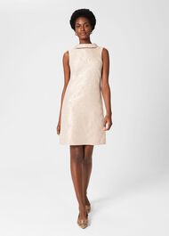 Rosalind Jaquard A Line Dress, Oyster Gold, hi-res