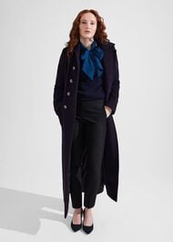Iris Italian Wool Maxi Coat, Navy, hi-res