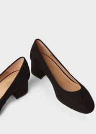 Natalie Wide Fit Suede Block Heel Court Shoes, Black, hi-res