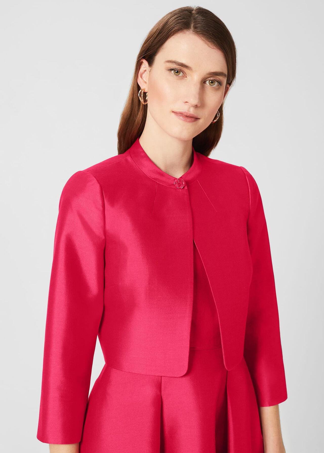 Julietta Silk Blend Jacket, Fuchsia Pink, hi-res