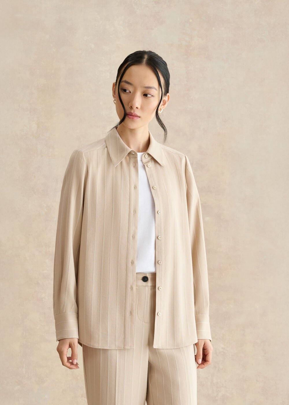 Hadley Linen Pinstripe Shirt, Neutral Ivory, hi-res