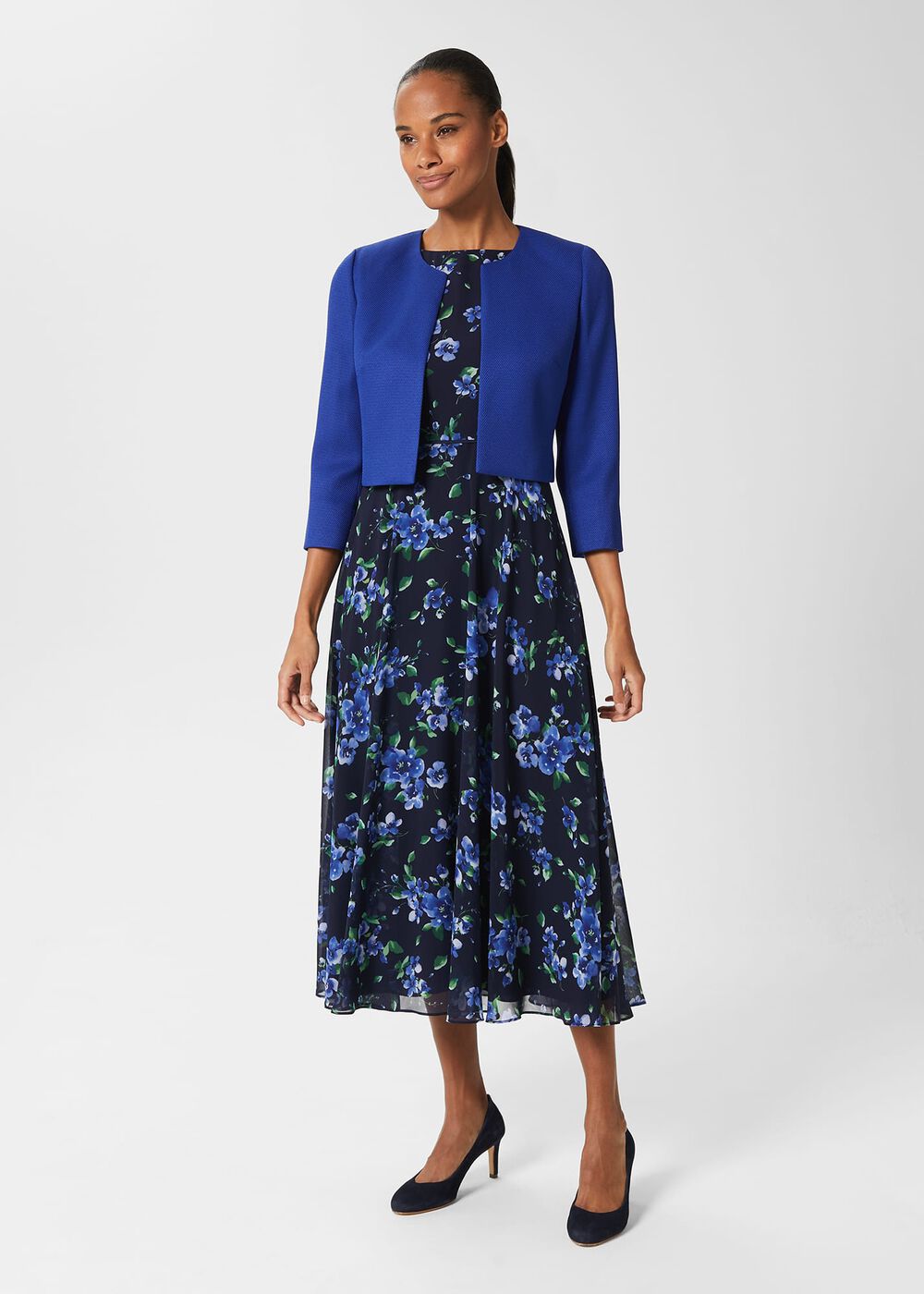 Petite Carly Floral Midi Dress , Navy Blue, hi-res