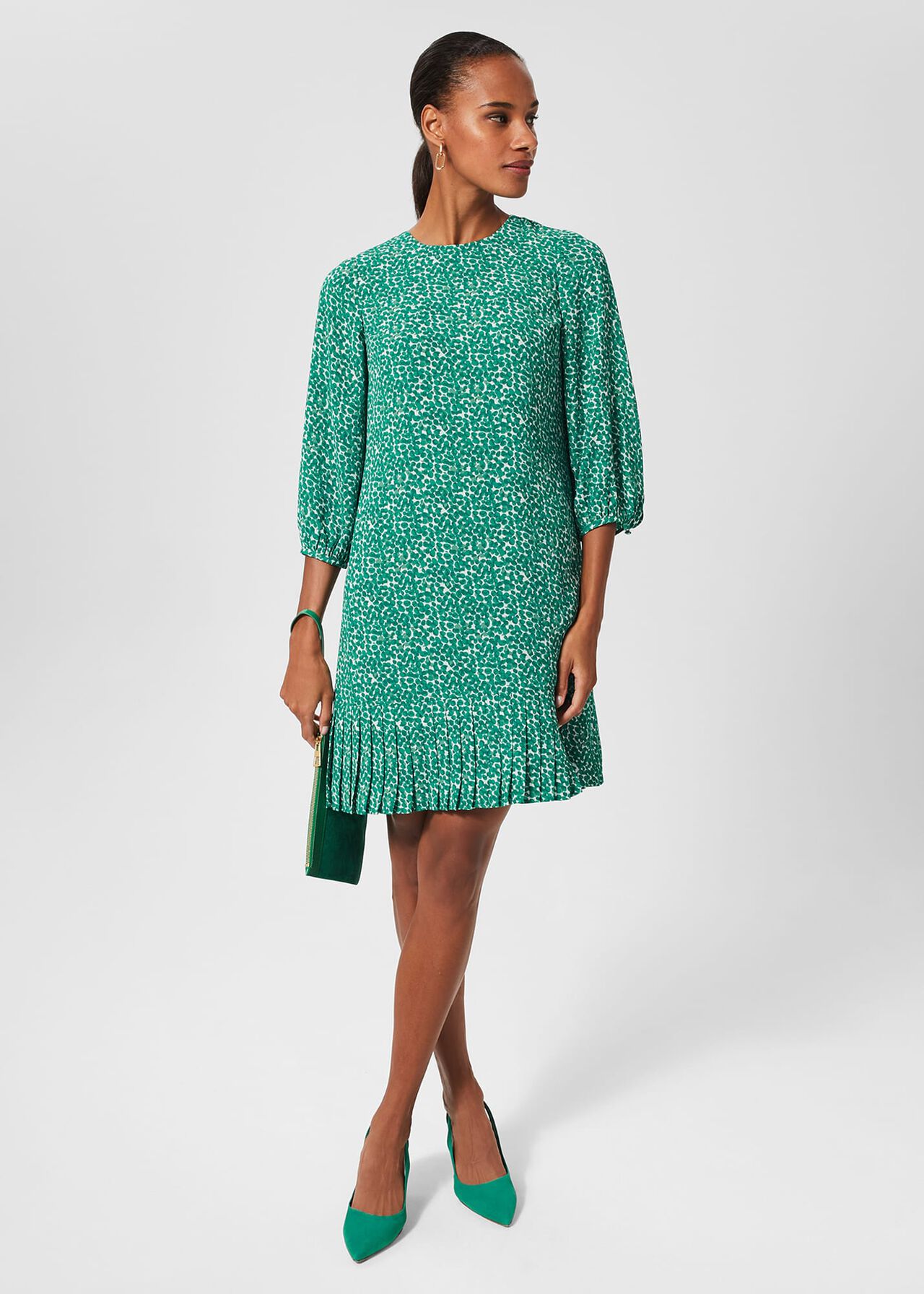 Liana Spot A Line Dress, Green Ivory, hi-res